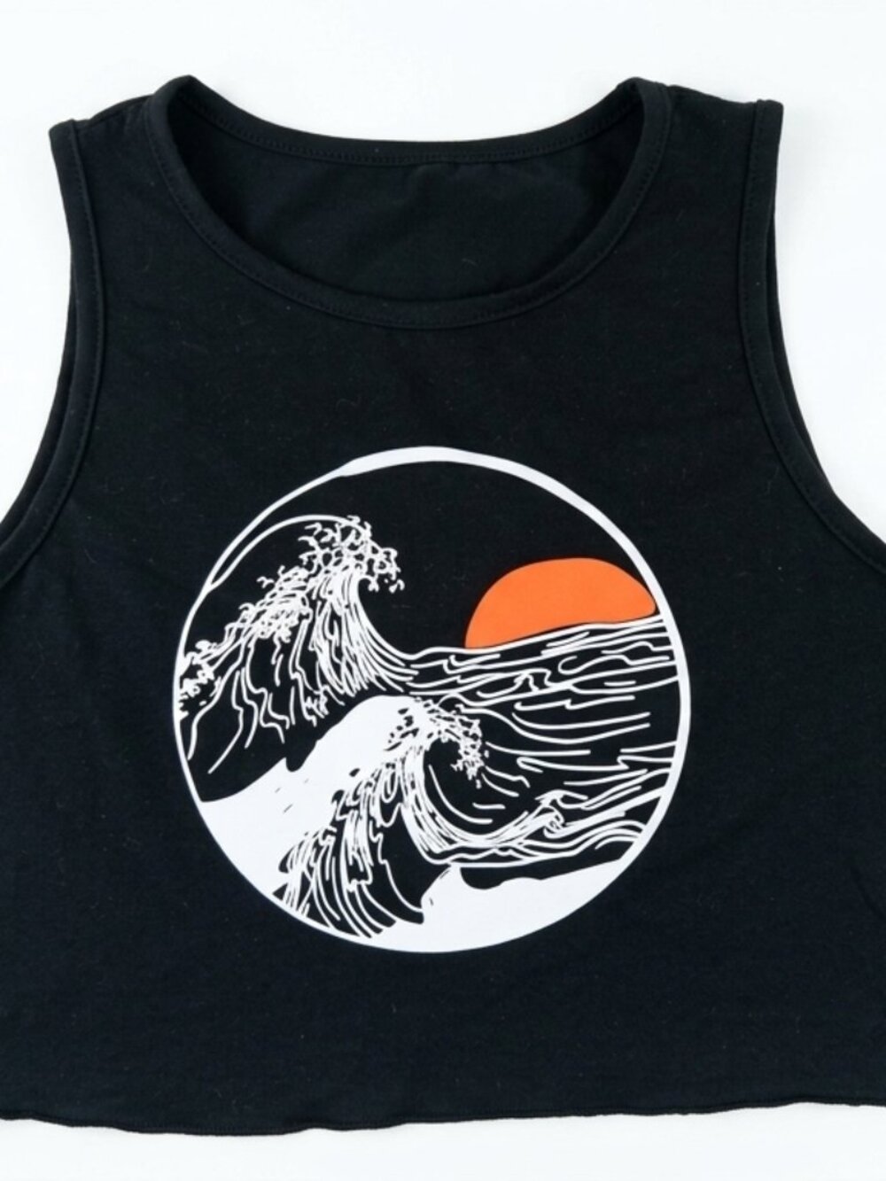 SHEIN Graphic Wave & Sun Crop Tank Top - Black - Medium